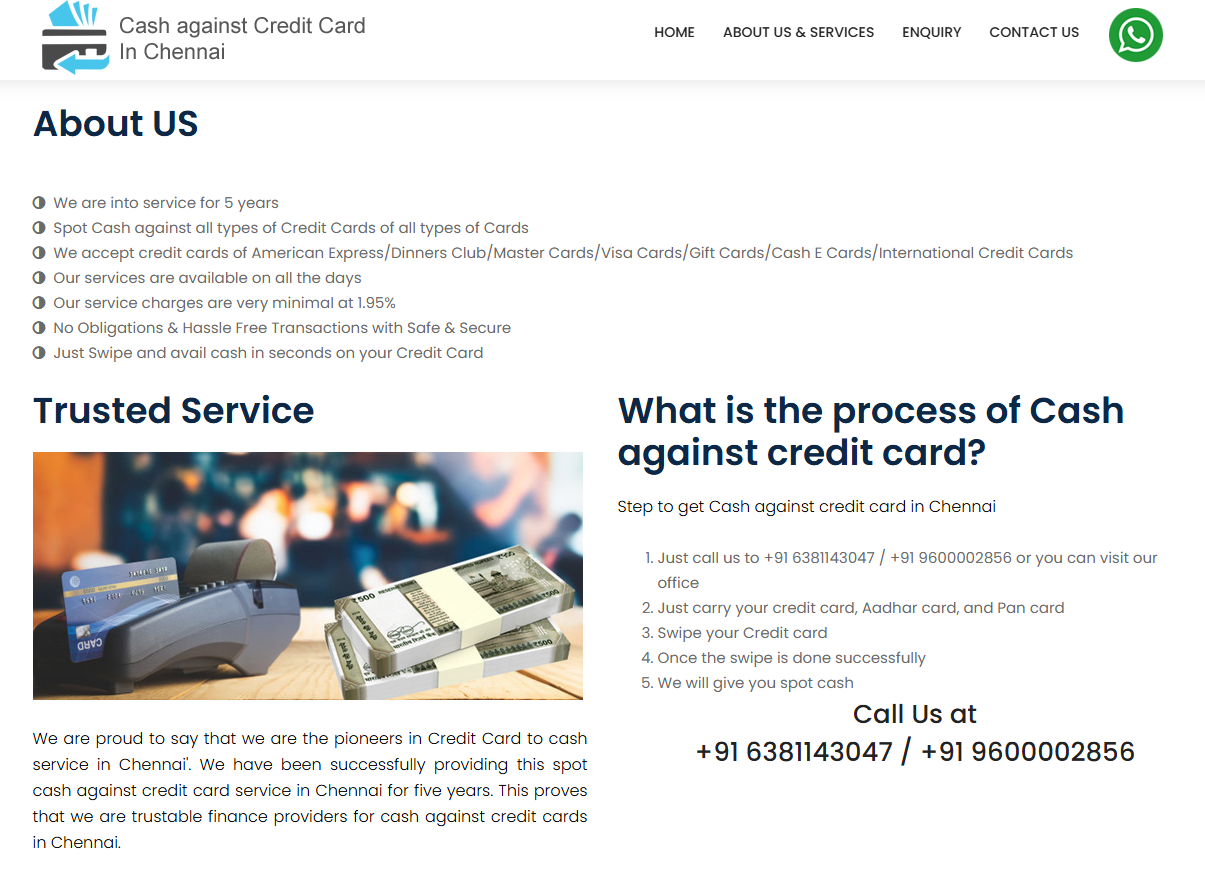 Credit Card To Cash Chennai – Financial Services Website Design & Digital Branding — screenshot 3