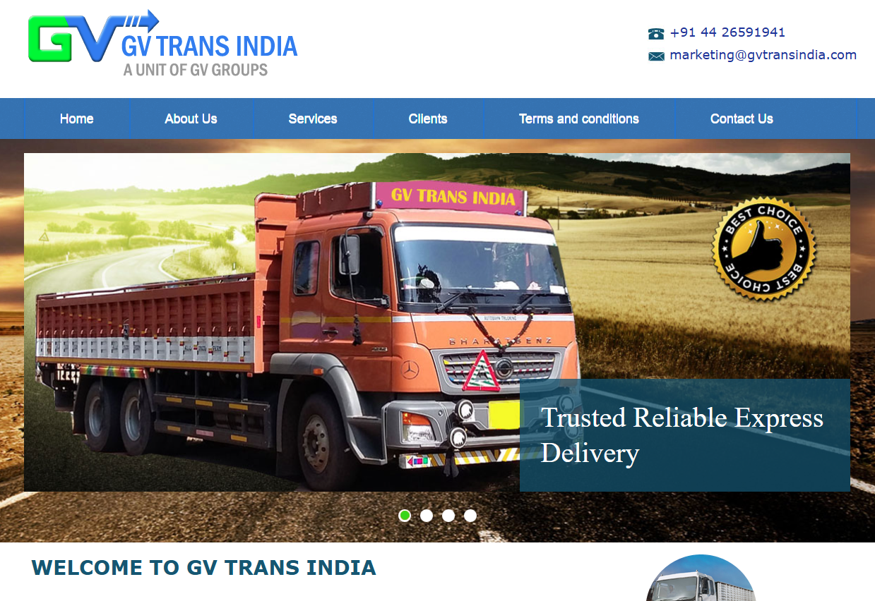 GV Trans India – Logistics & Transportation Website Development — screenshot 1