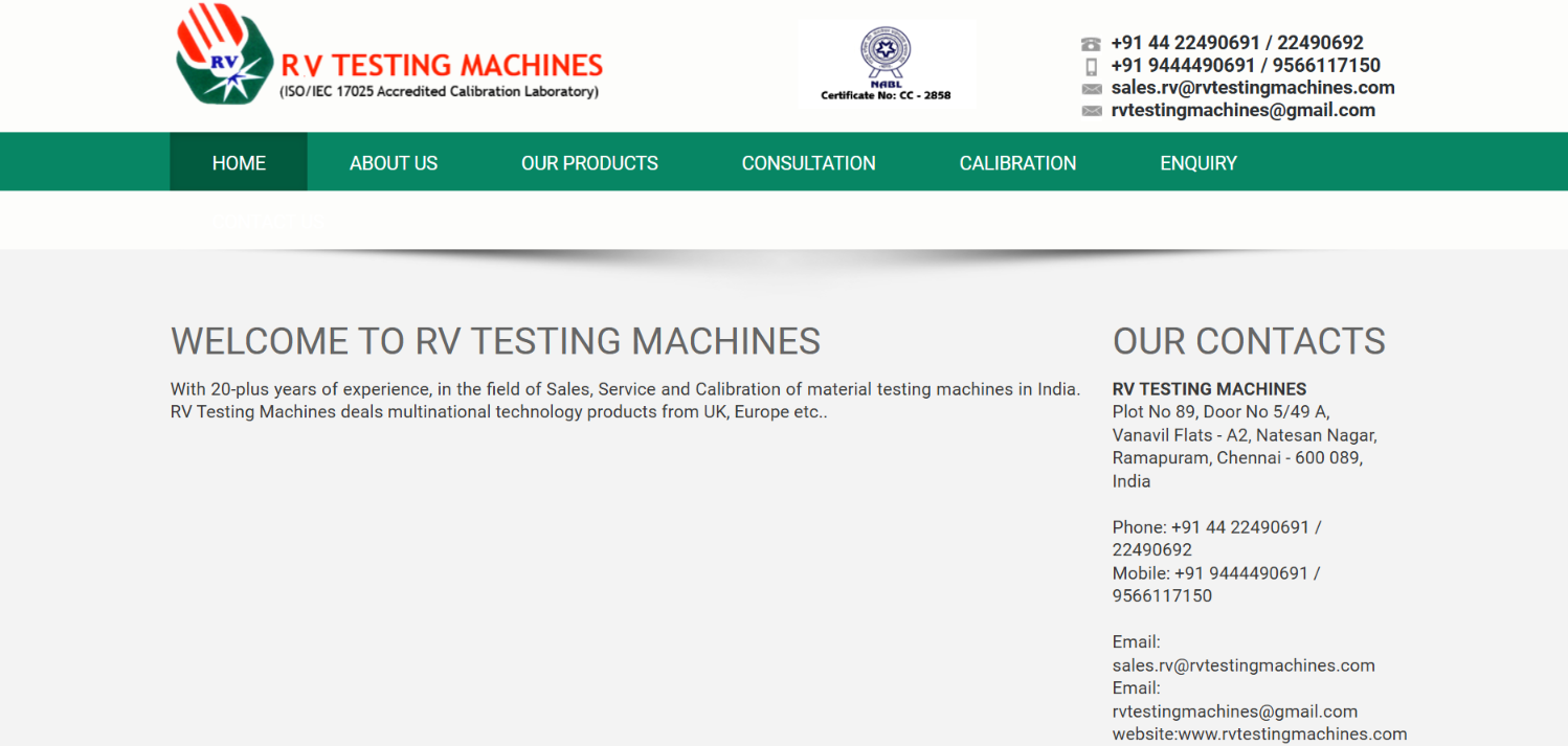 Material Testing Equipment Website Development — screenshot 1